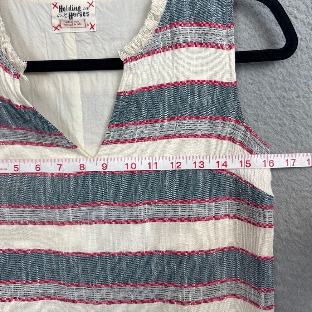 Holding Horses Mini Dress Western Fringe Neutral Stripe Size 0 Anthropologie - Picture 5 of 9